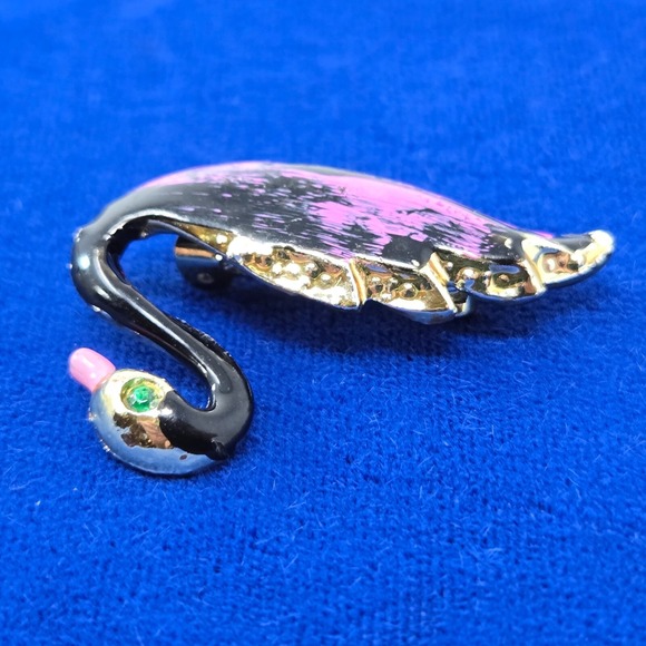 Vintage Swan Enamel White Gold Pin Brooch Fashion Jewelry Black Purple Green - Picture 6 of 16